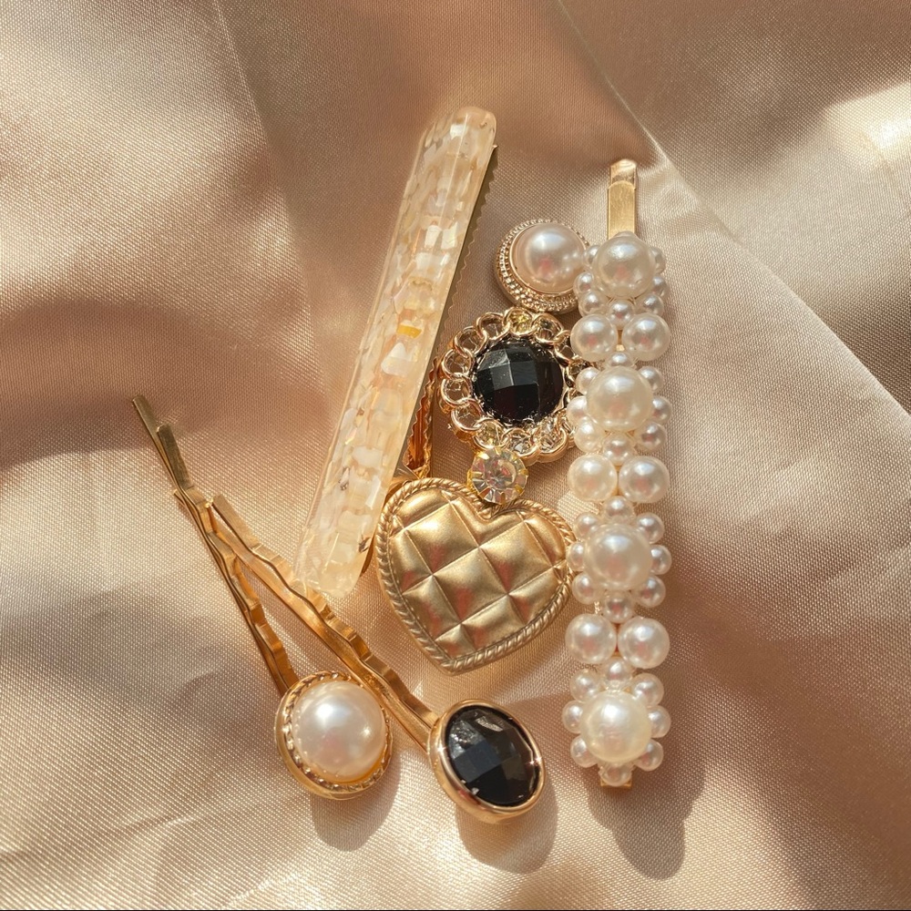 💕Last one Hair Accessory Pearls Golden Stone Hair Clip - Picture 2 of 8